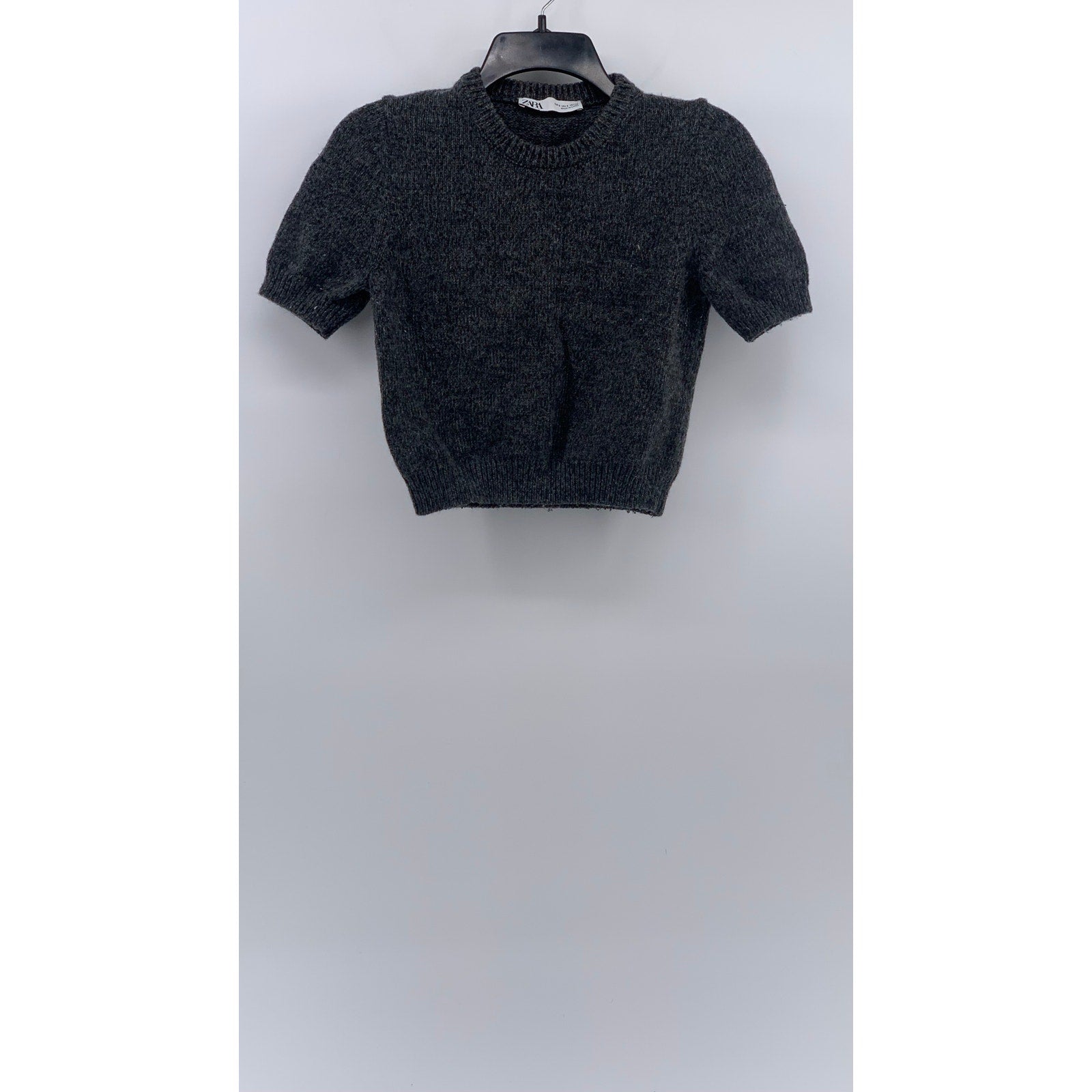 ZARA Women's Heather Gray Knit Crewneck Short Sleeve Cropped Sweater Top SZ S