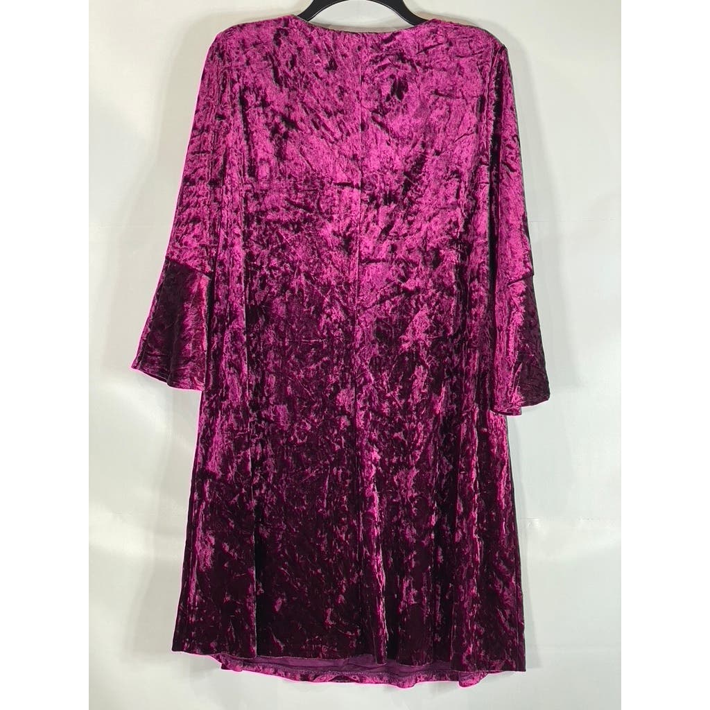 ELIZA J Women's Magenta Crushed Velvet V-Neck Bell Sleeve Mini A-Line Dress SZ16