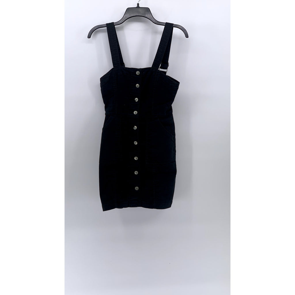 DIVIDED By H&M Women's Black Denim Straight-Neck Button-Up Mini Dress SZ 2