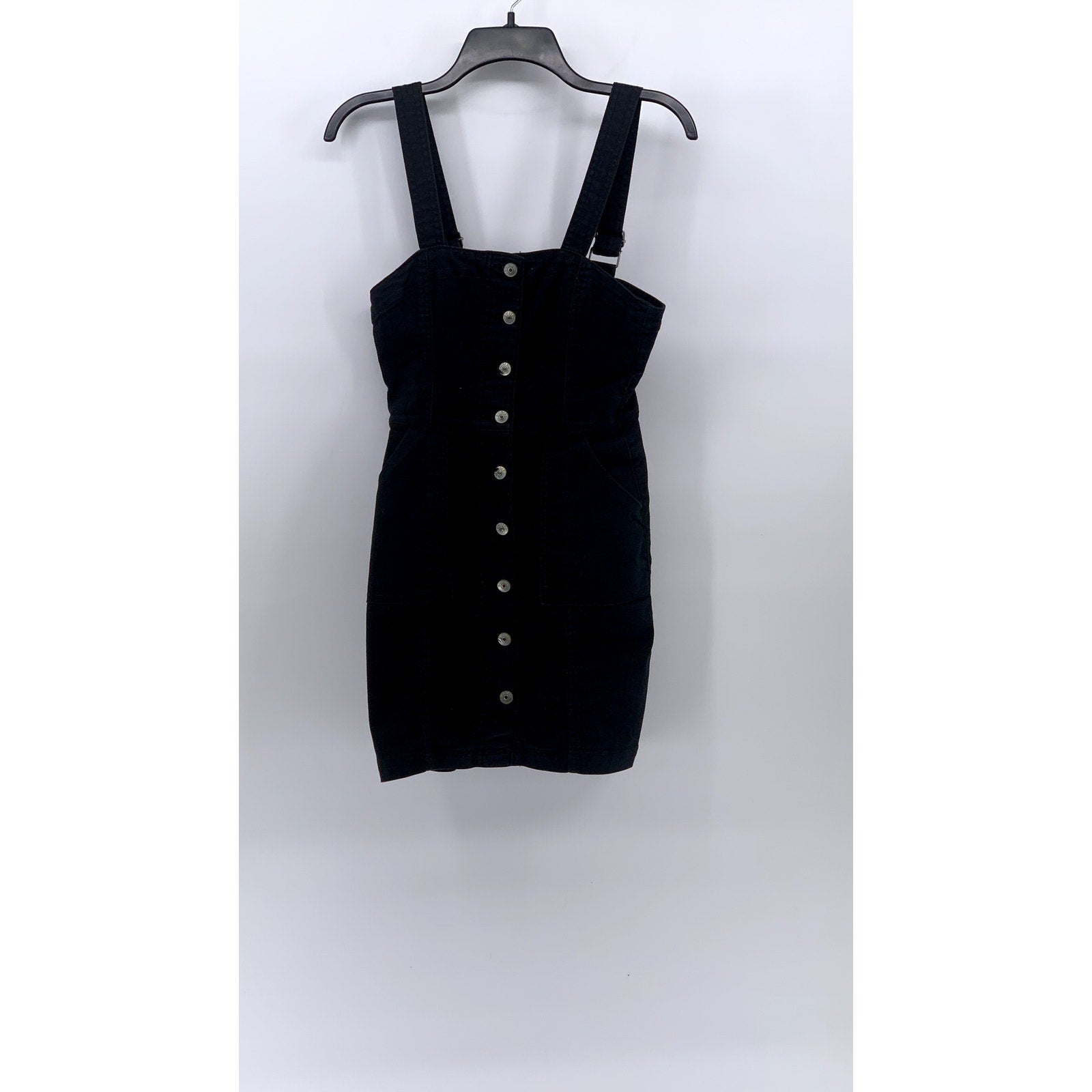 DIVIDED By H&M Women's Black Denim Straight-Neck Button-Up Mini Dress SZ 2