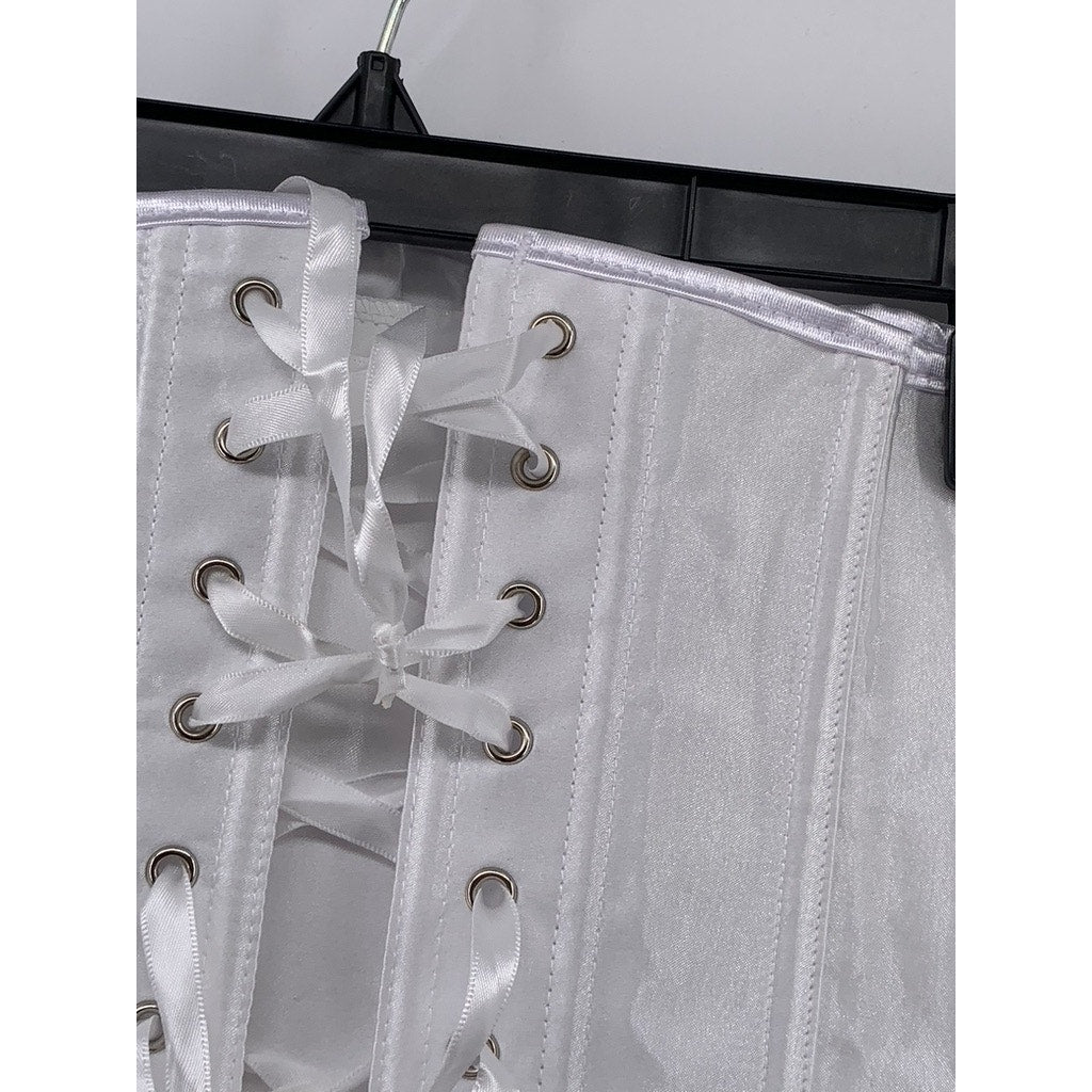 UNBRANDE Women's White Satin Underbust Strapless Corset Lace-Up Back Top SZ L