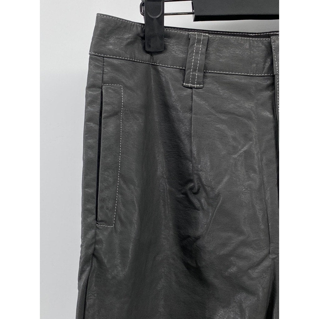 ASOS Women's Black Faux-Leather Slim-Leg Cuffed Hook & Bar Pant SZ 29