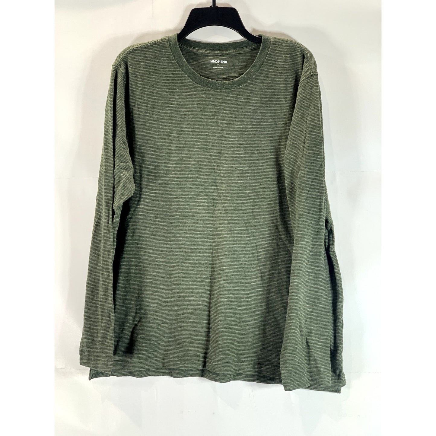 LANDS' END Men's Green Striped Crewneck Long Sleeve T-Shirt SZ XL