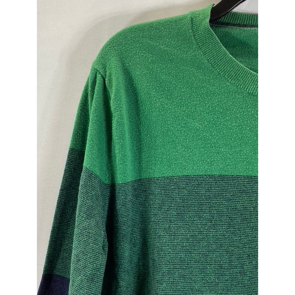 BANANA REPUBLIC Men's Bright Green/Navy Colorblock Crewneck Eco Sweater SZ L