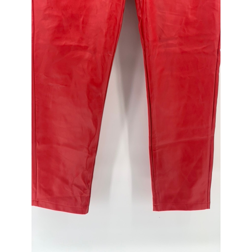 FASHION Men's Red Faux-Leather Standard Fit Slim-Leg Pants SZ 40