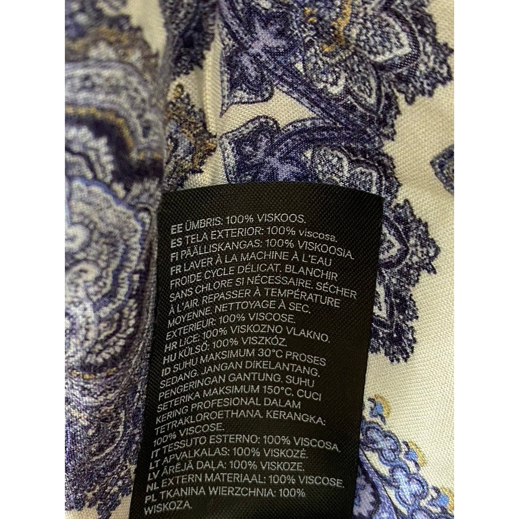 H&M Women's Blue Paisley Print Crewneck Short Sleeve Back Keyhole Dress SZ 2