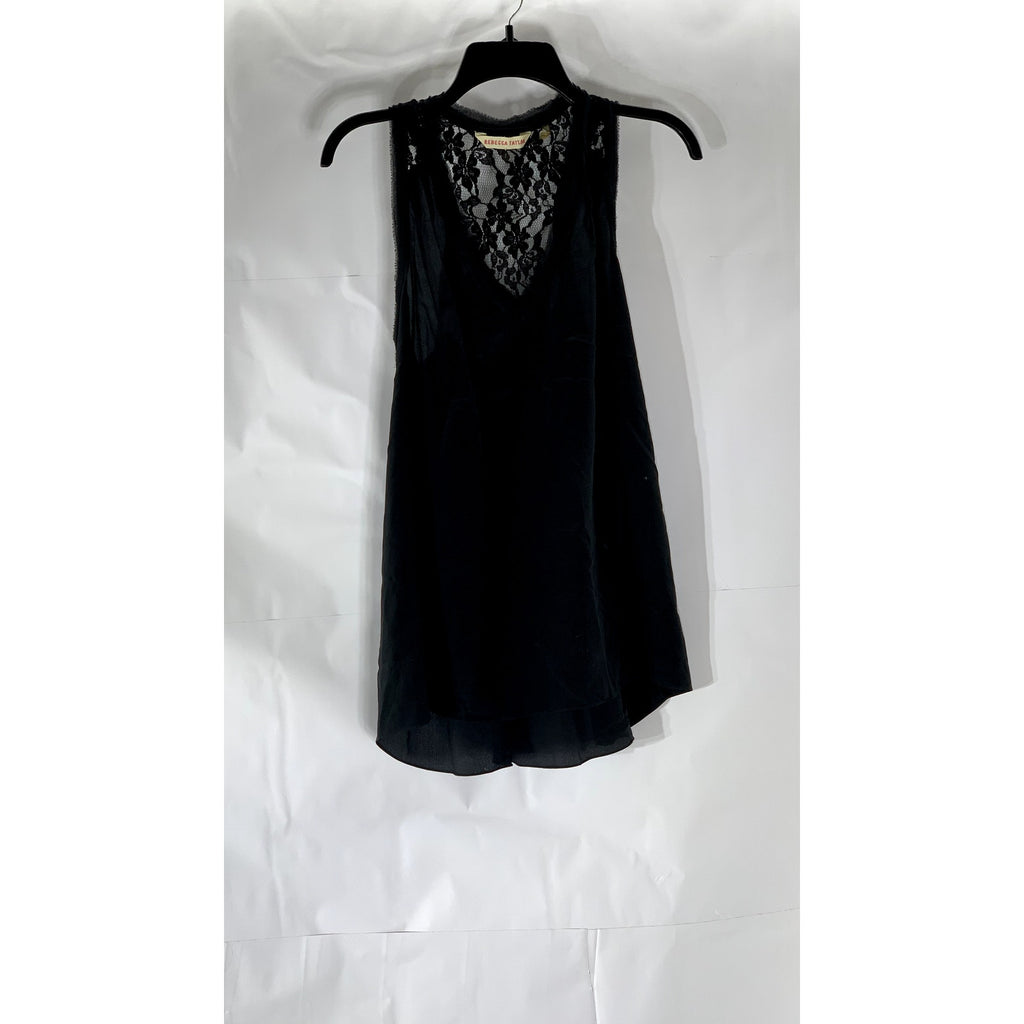 REBECCA TAYLOR Women's Black Lace V-Neck Sleeveless Top SZ 8