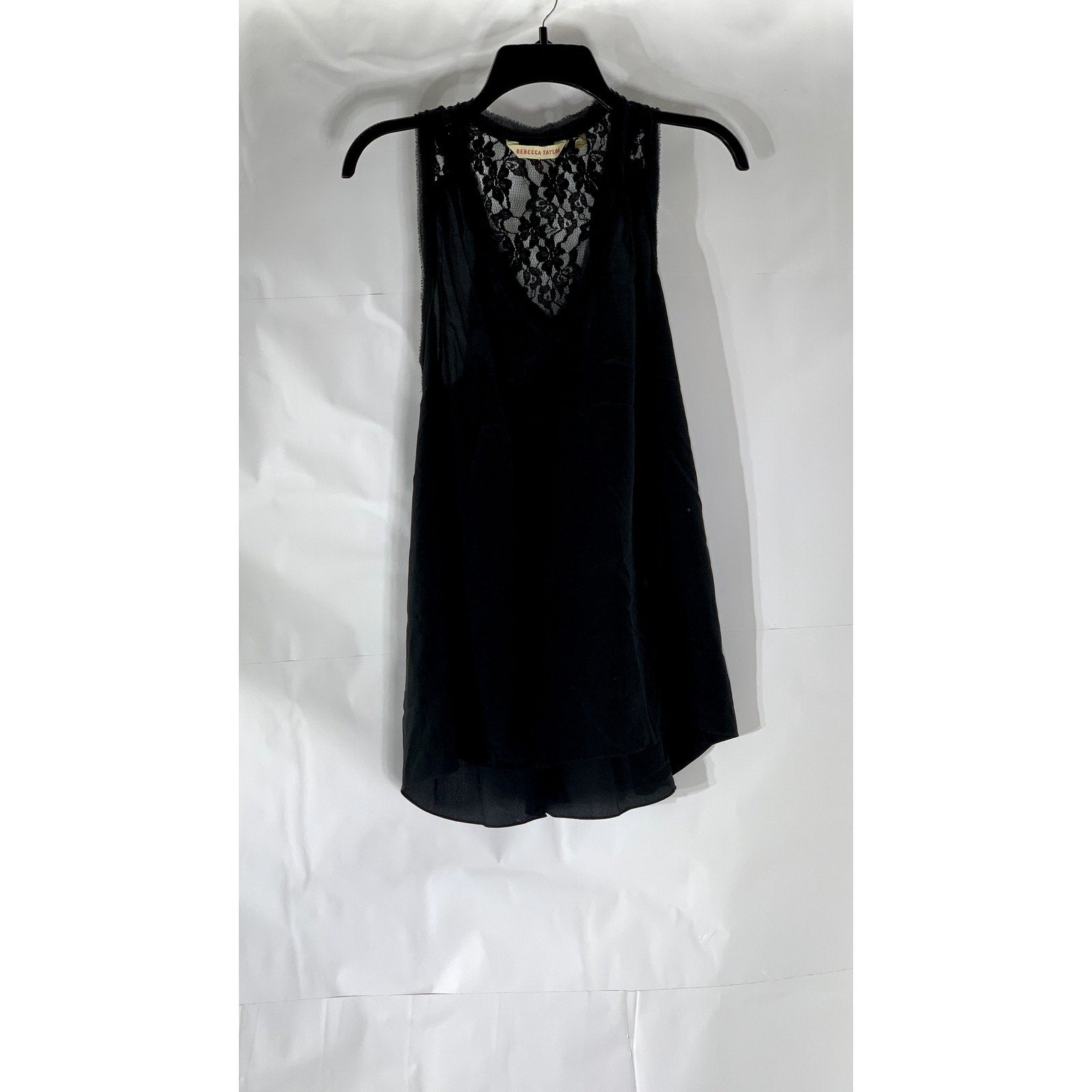 REBECCA TAYLOR Women's Black Lace V-Neck Sleeveless Top SZ 8