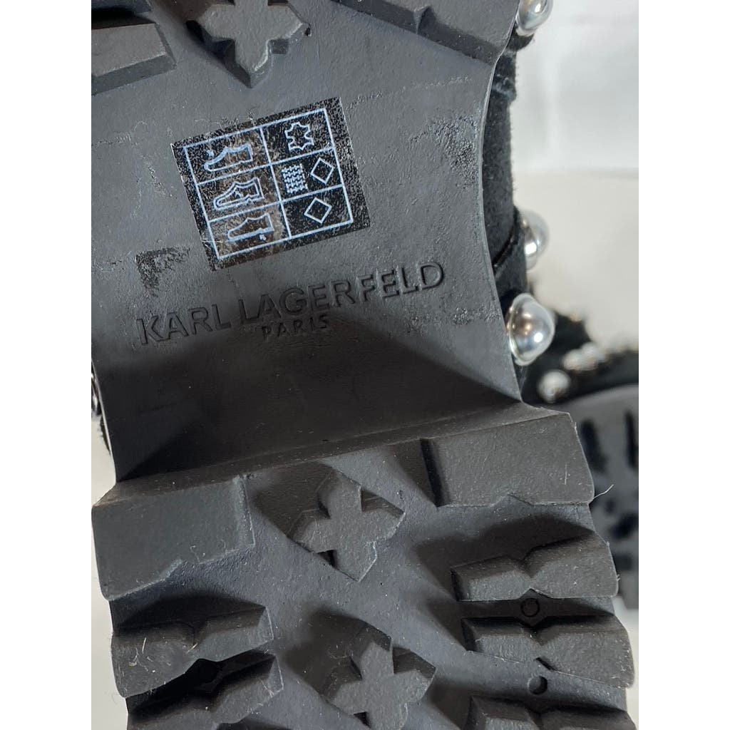 KARL LAGERFELD PARIS Women's Black Pia Faux Pearl Studded Chelsea Boots SZ 7