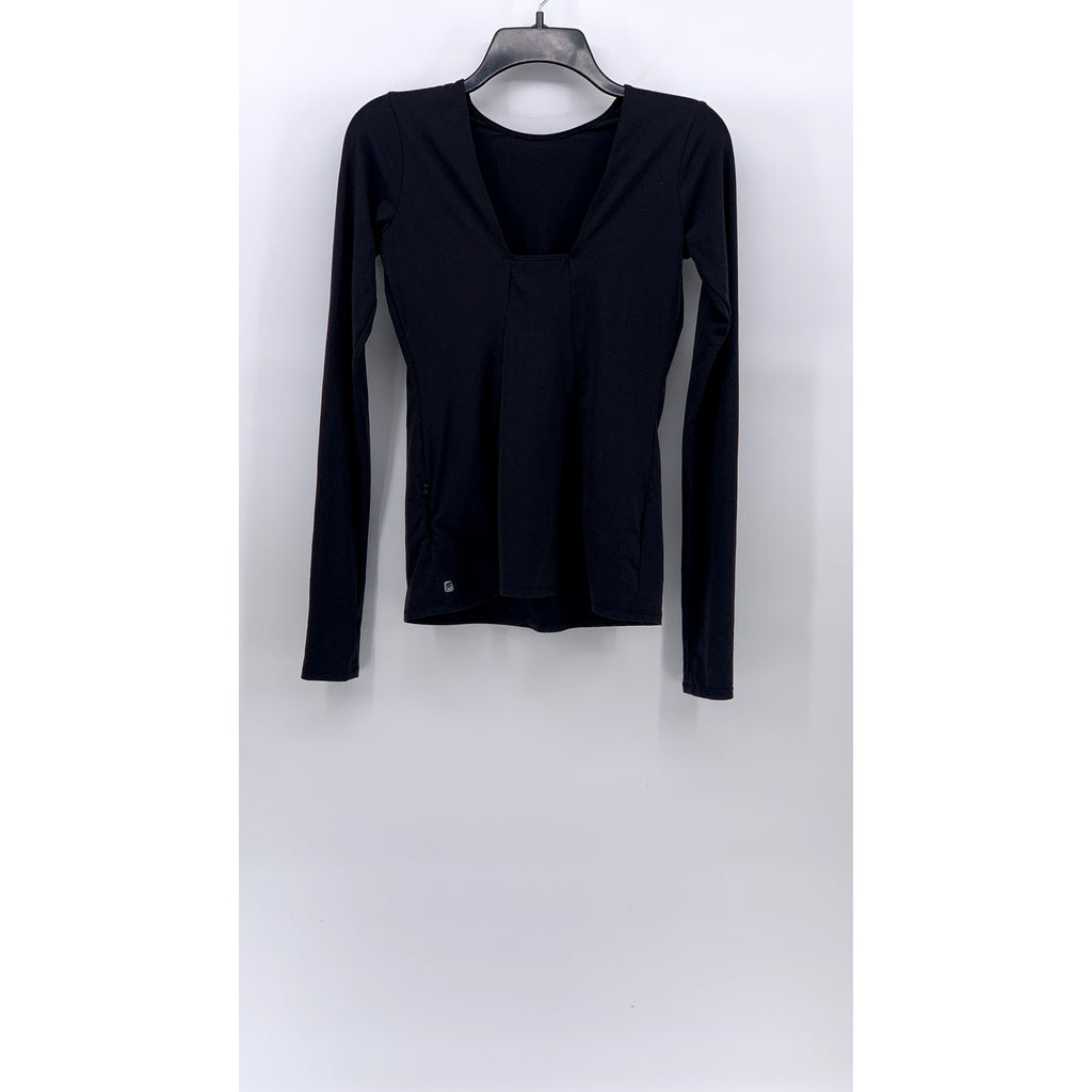 FABLETICS Women's Black High-Neck Kari Long Sleeve Square-Back Top SZ 2XS