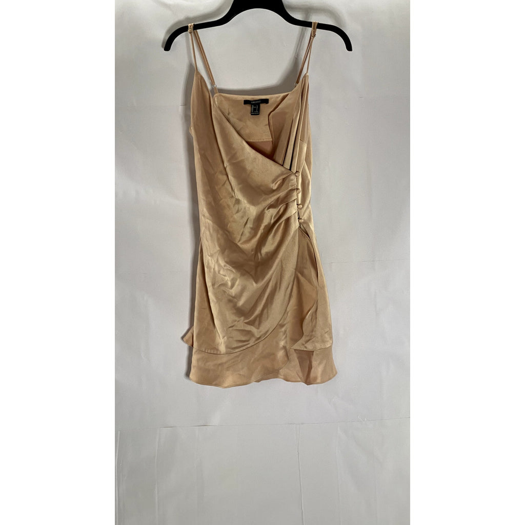 FOREVER 21 Women’s Gold Satin Button-Wrap V-Neck Adjustable Strap Mini Dress SZL