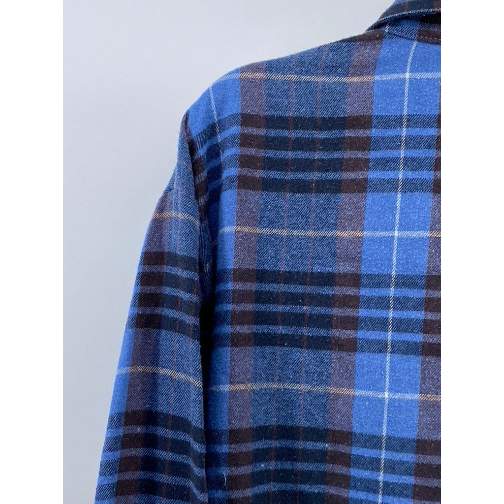 SHEIN Women's Blue-Black Plaid Oversized-Fit Button-Up Long Sleeve Top SZ 4