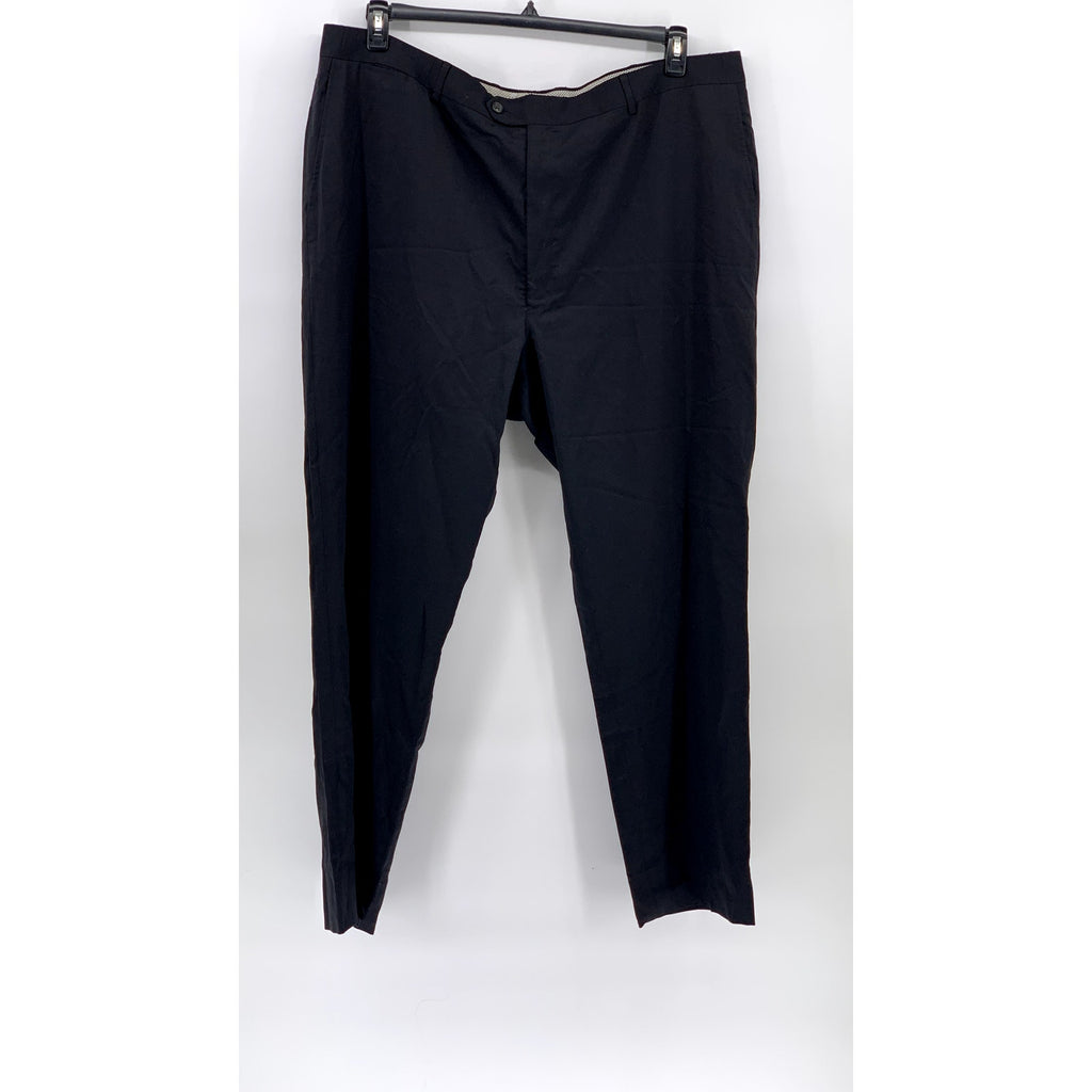 UNBRANDED Men's Black Solid Flat Front Straight-Leg Regular Fit Pants SZ 46