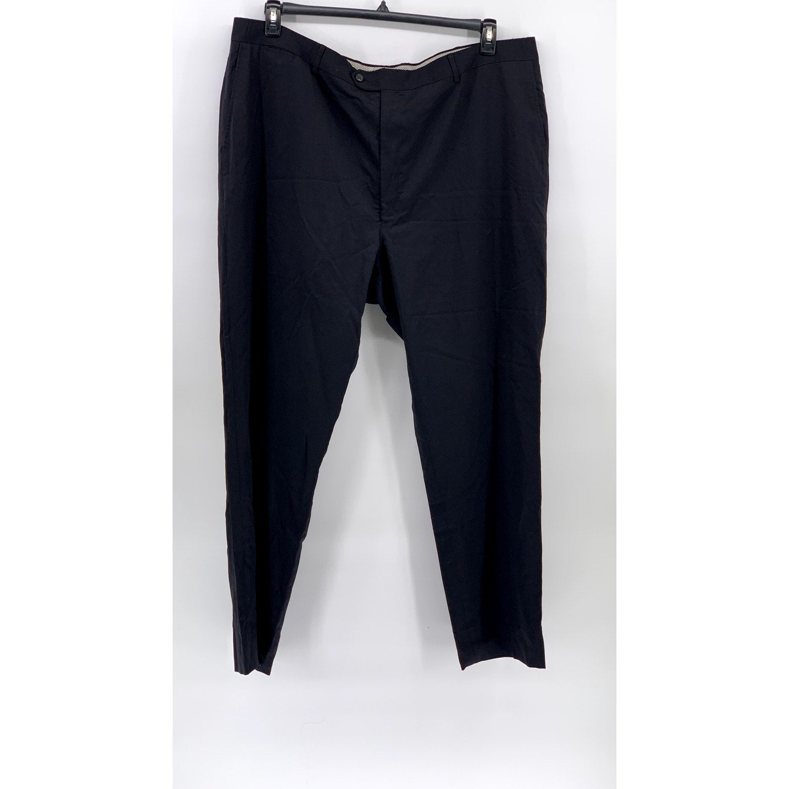 UNBRANDED Men's Black Solid Flat Front Straight-Leg Regular Fit Pants SZ 46