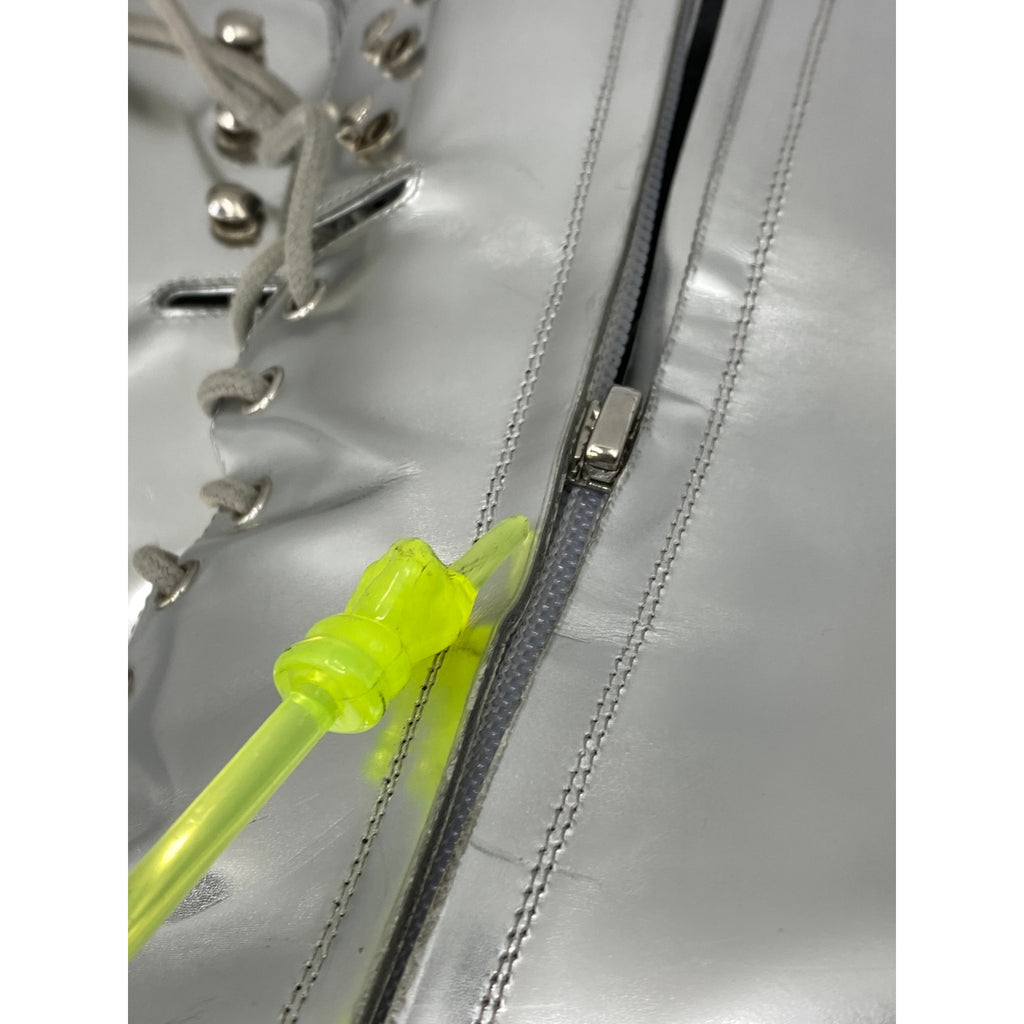 CALVIN KLEIN Women's Silver Metallic Windora Mid Lace-Up Grunge Boots SZ 5