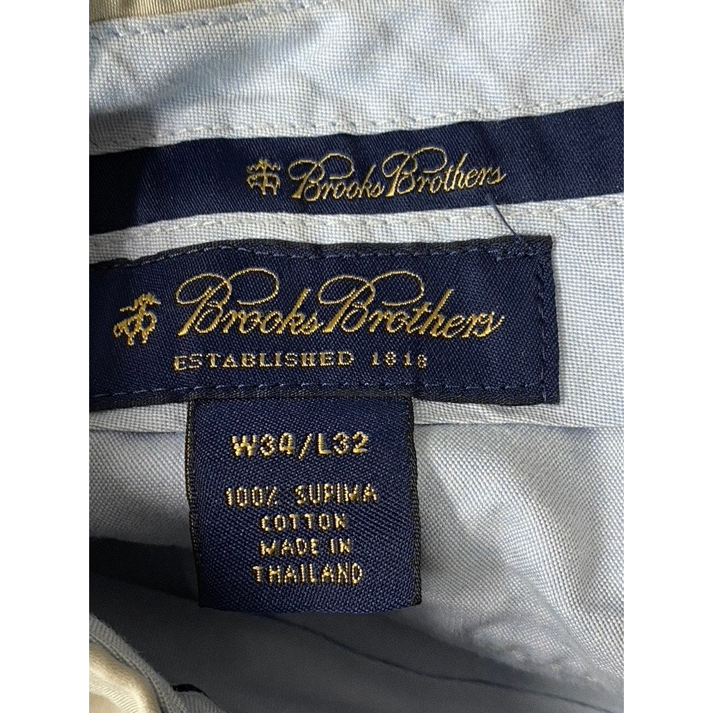 BROOKS BROTHERS Men's Beige Pleated Supima Cotton Cuffed Pants SZ 34X32