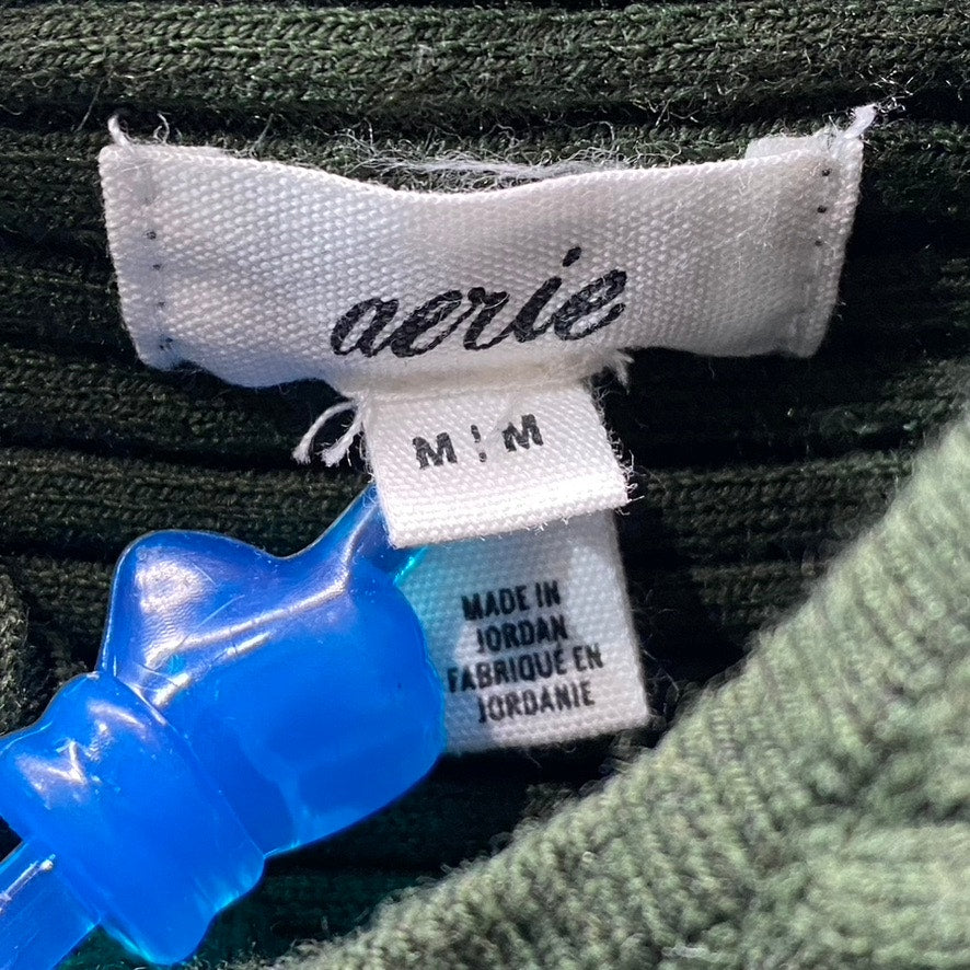AERIE Women's Dark Green Ribbed Corset Sweater Crop Tank Top SZ M
