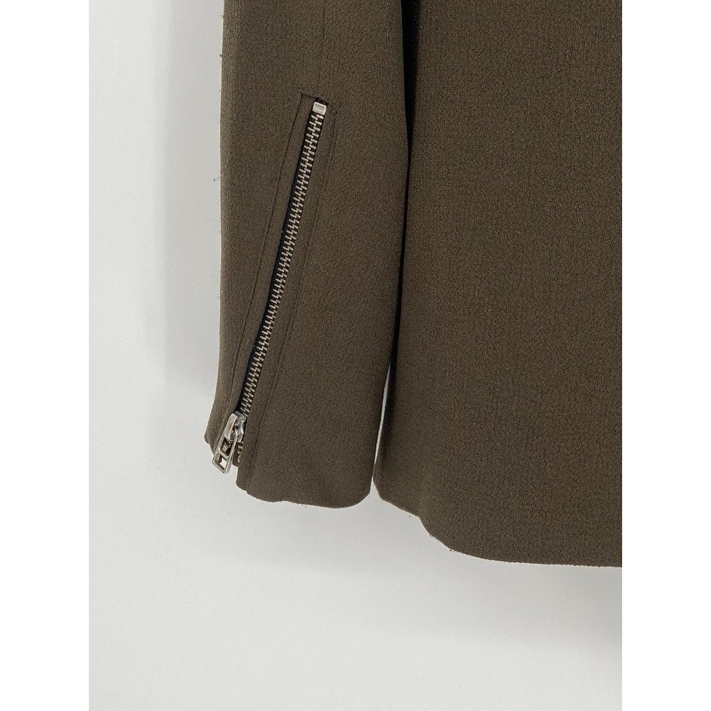 WILFRED Women’s Olive Green Mayet Asymmetrical Button-Up Moto Jacket SZ XS