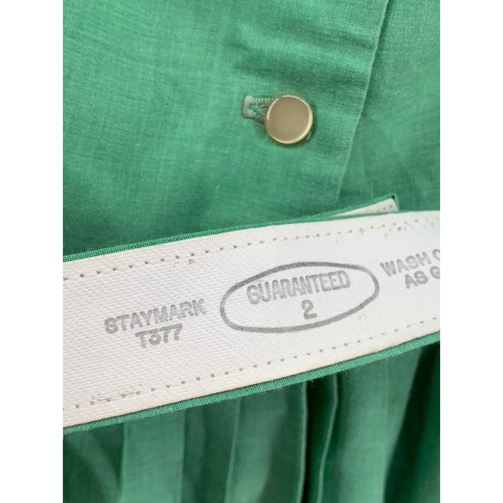 UNBRANDED Women's Green Knit Trim Sleeveless Belted Fit & Flare Midi Dress SZ 2