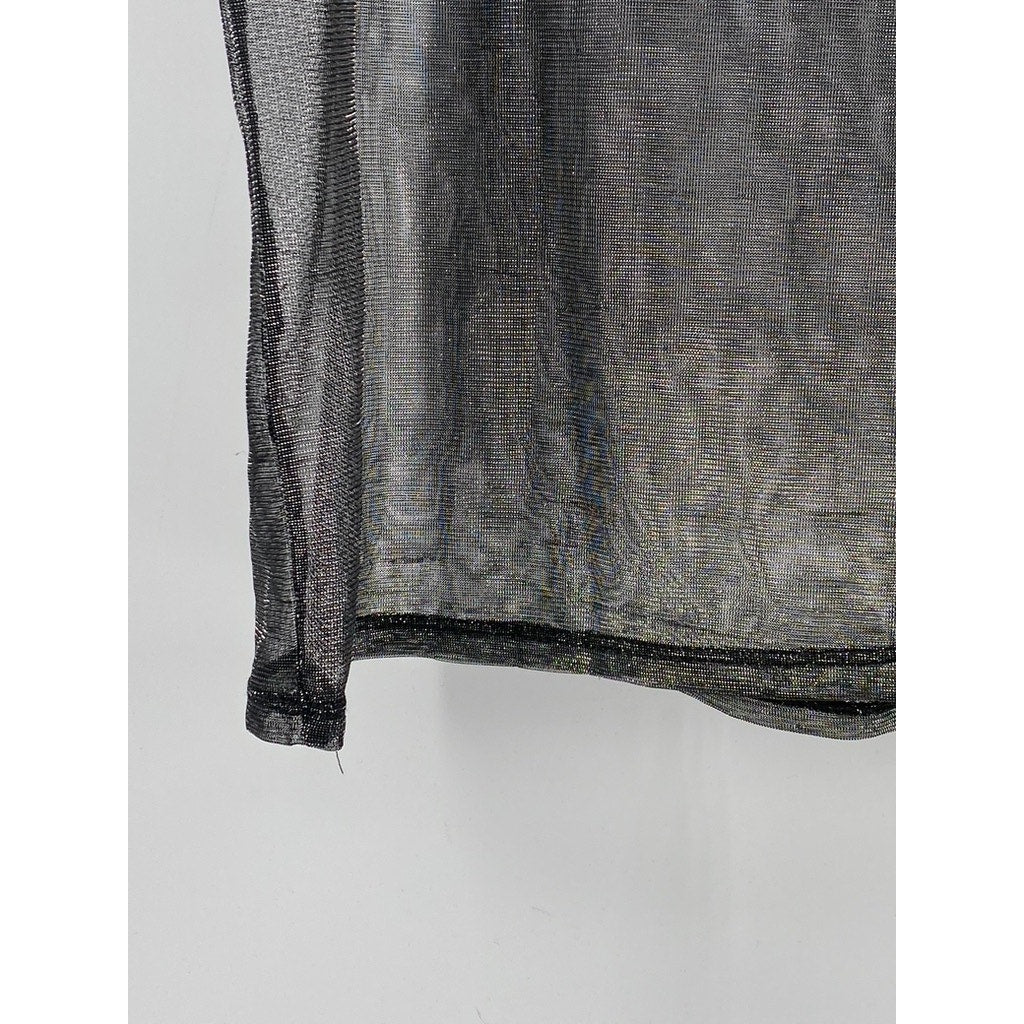 UNBRANDED Women's Black Crewneck Sheer Short Sleeve T-Shirt SZ M