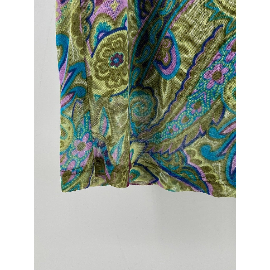CLUE Women's Green Paisley Print Vintage Y2K Straight Knee-Length Skirt SZ M