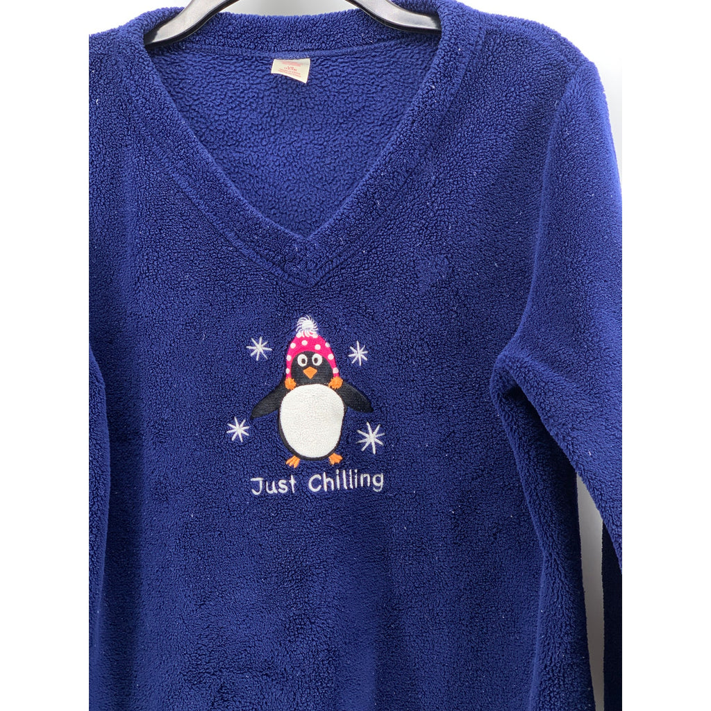 UNBRANDED Kids' Navy Fleece Just Chillin Embroidered Sweater SZ L