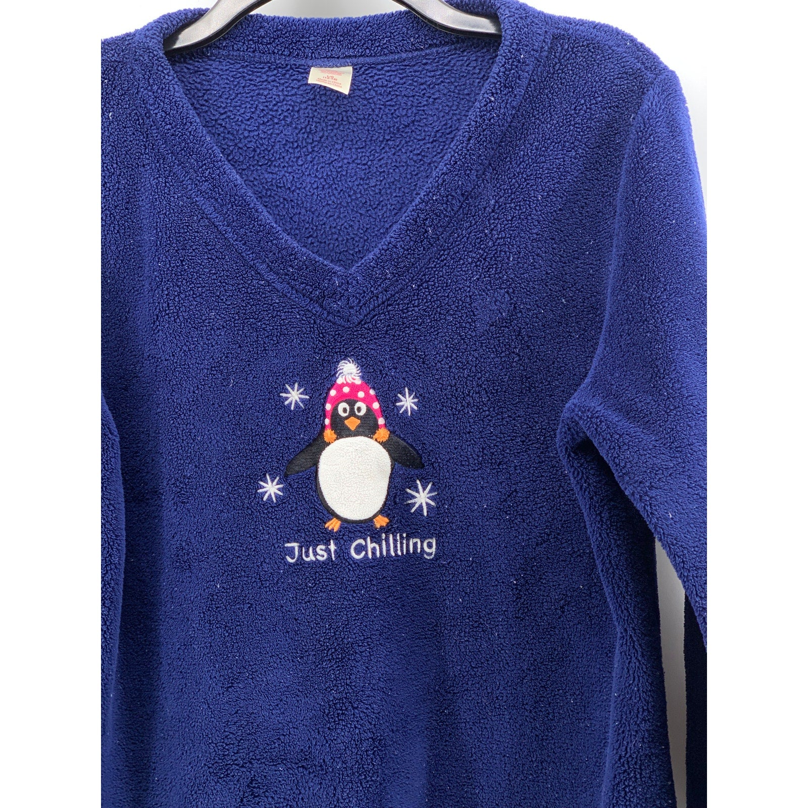 UNBRANDED Kids' Navy Fleece Just Chillin Embroidered Sweater SZ L