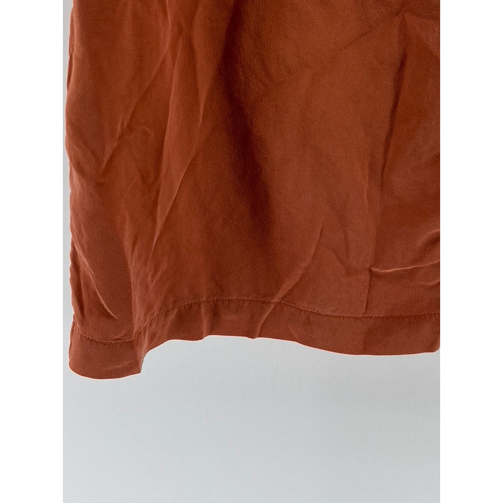 UNIQLO Women's Rust Orange Silk Spilt-Neck Sleeveless A-Line Mini Dress SZ S
