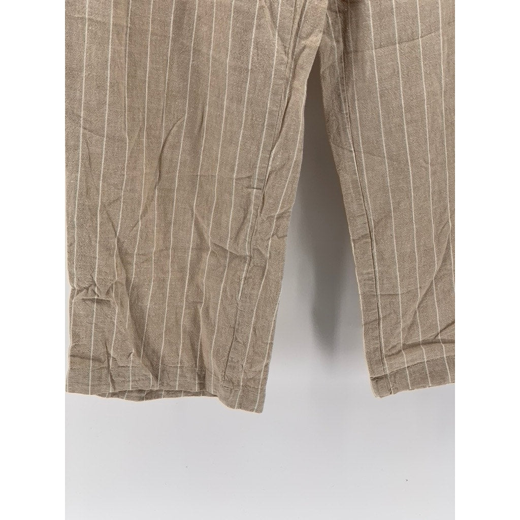 LAND' N SEA Women's Beige-White Striped Drawstring Pull-On Pant SZ M