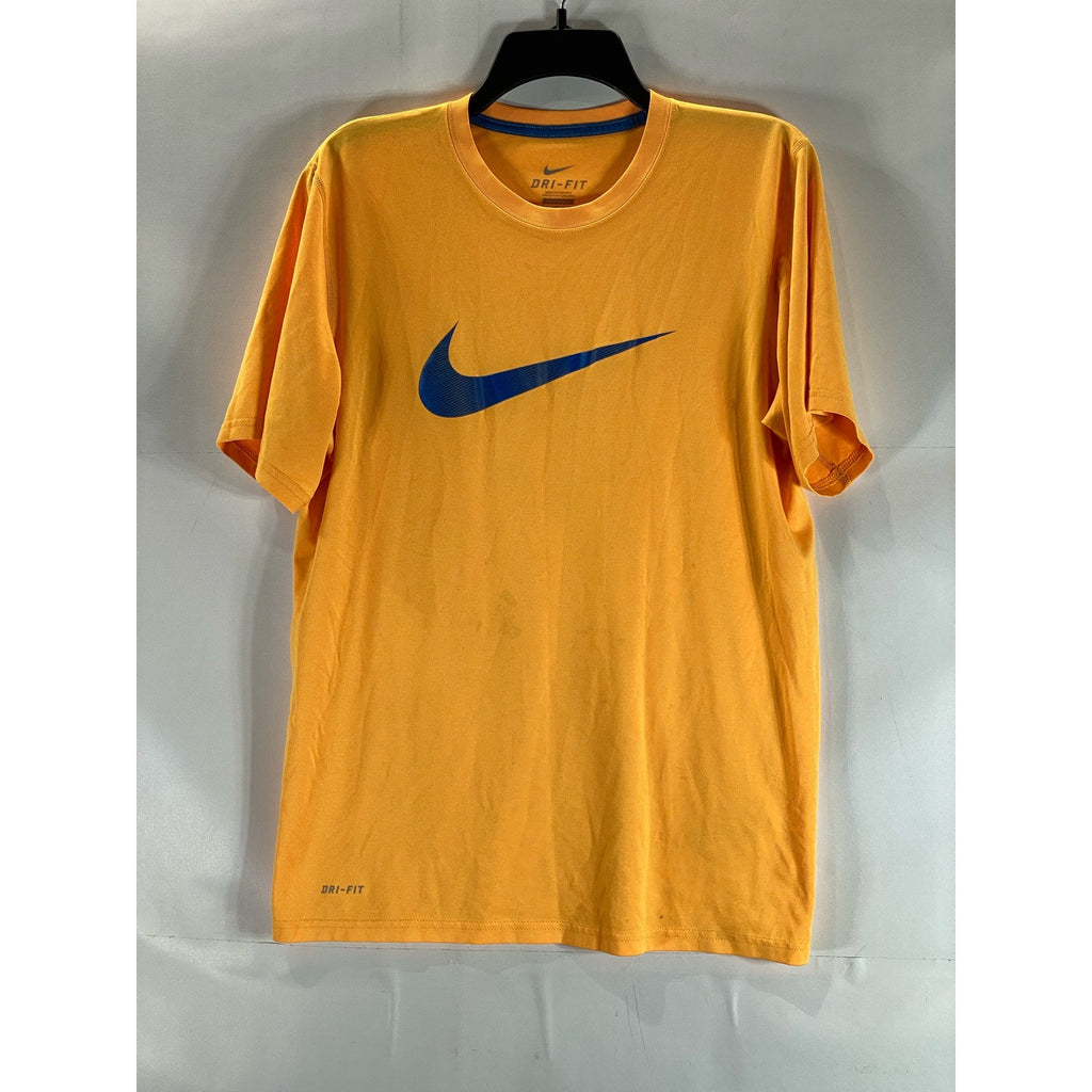 NIKE Men’s Yellow/Navy Dri-Fit Crewneck Short Sleeve Large Swoosh T-Shirt SZ M