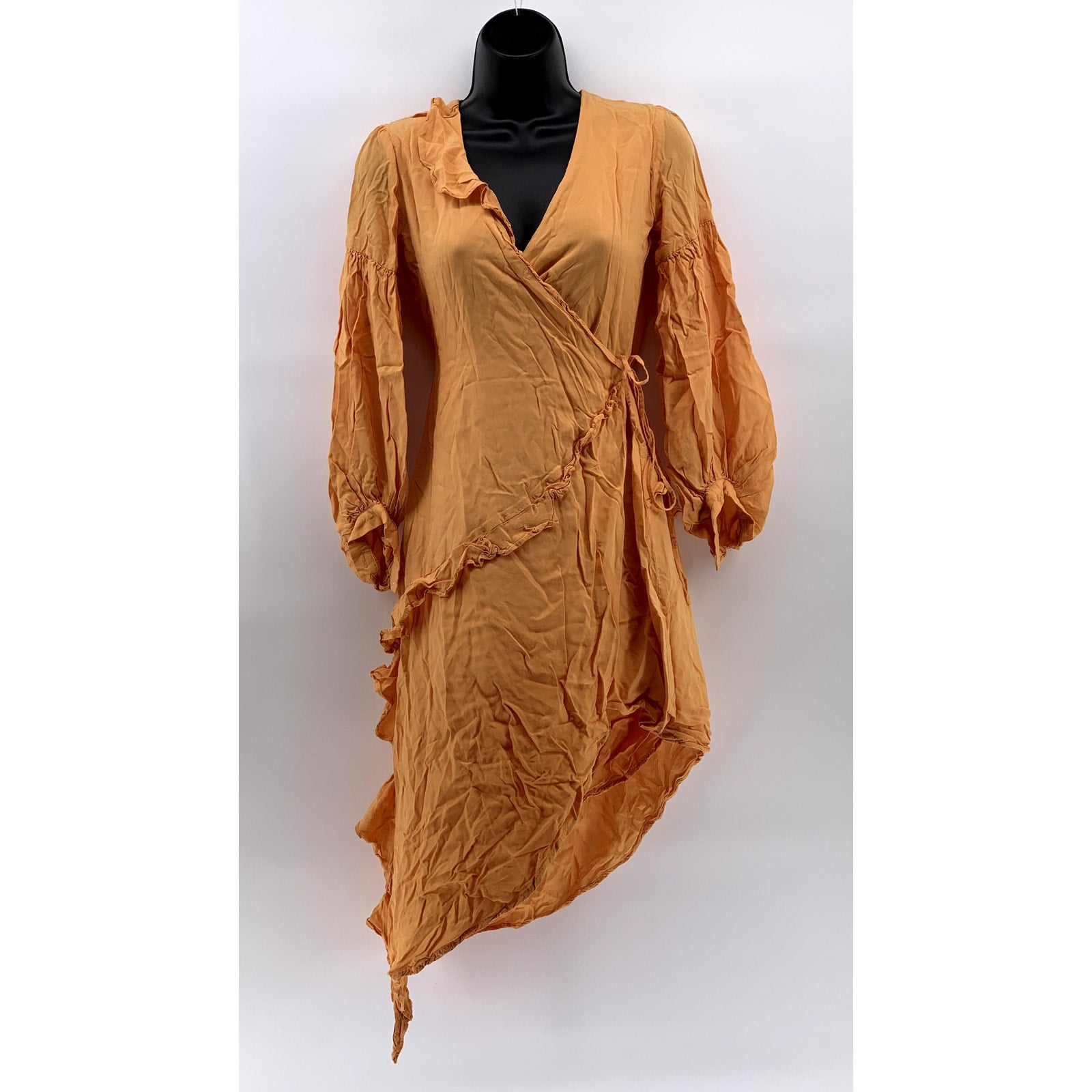 CAPULET Women’s Orange Pansy Asymmetrical Hem Wrap Long Sleeve Dress SZ S