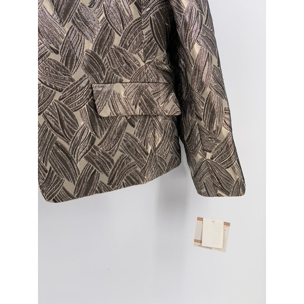 KASPER Women's Gray-Champagne Metallic Printed Blazer SZ 12