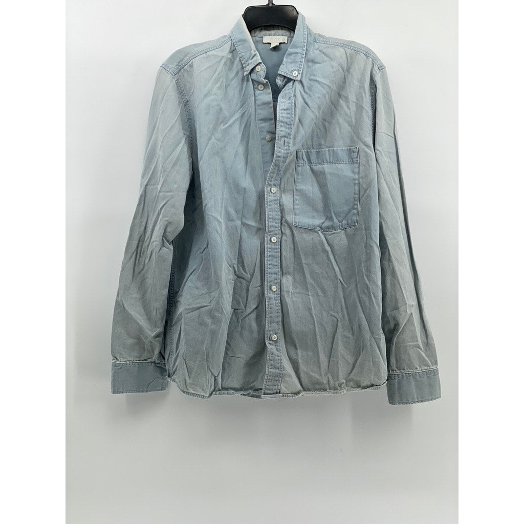 COS Men's Light Blue Button-Up Long Sleeve Regular-Fit Cotton Shirt SZ S