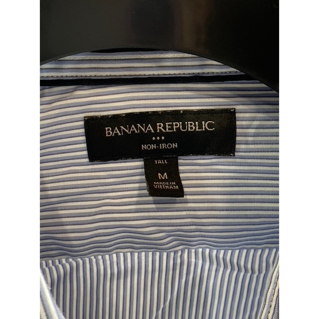 BANANA REPUBLIC Men's Tall Blue Striped Non-Iron Button-Up Dress Shirt SZ M 16.5