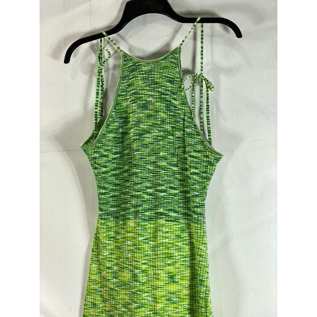 FUTURE COLLECTIVE Women's Green Ombre Knit Halter Open-Back Midi Dress SZ M