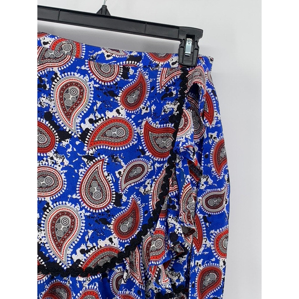 DODO BAR OR Women's Blue-Red Silk Paisley Printed Mini Skirt SZ 40(USS)