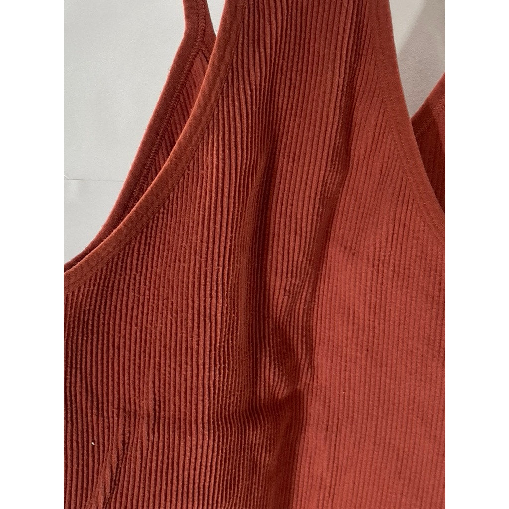ODODOS Women's Bar Red Ribbed Scoop-Neck Seamless Long Cropped Tank Top SZ M/L
