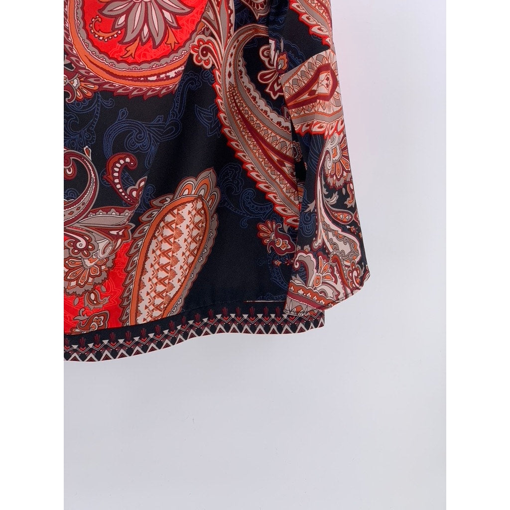 NEW YORK & COMPANY Women's Red Paisley Print Long Bell Sleeve Top SZ M