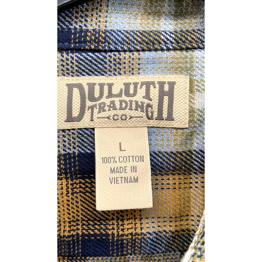 DULUTH TRADING CO. Men's Blue-Yellow Plaid Regular-Fit Button-Up Shirt SZ L