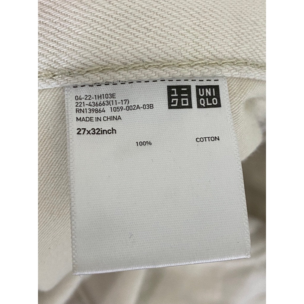 UNIQLO U Women's Cream Cotton Raw-Hem Regular-Fit Straight-Leg Jean SZ 27X32