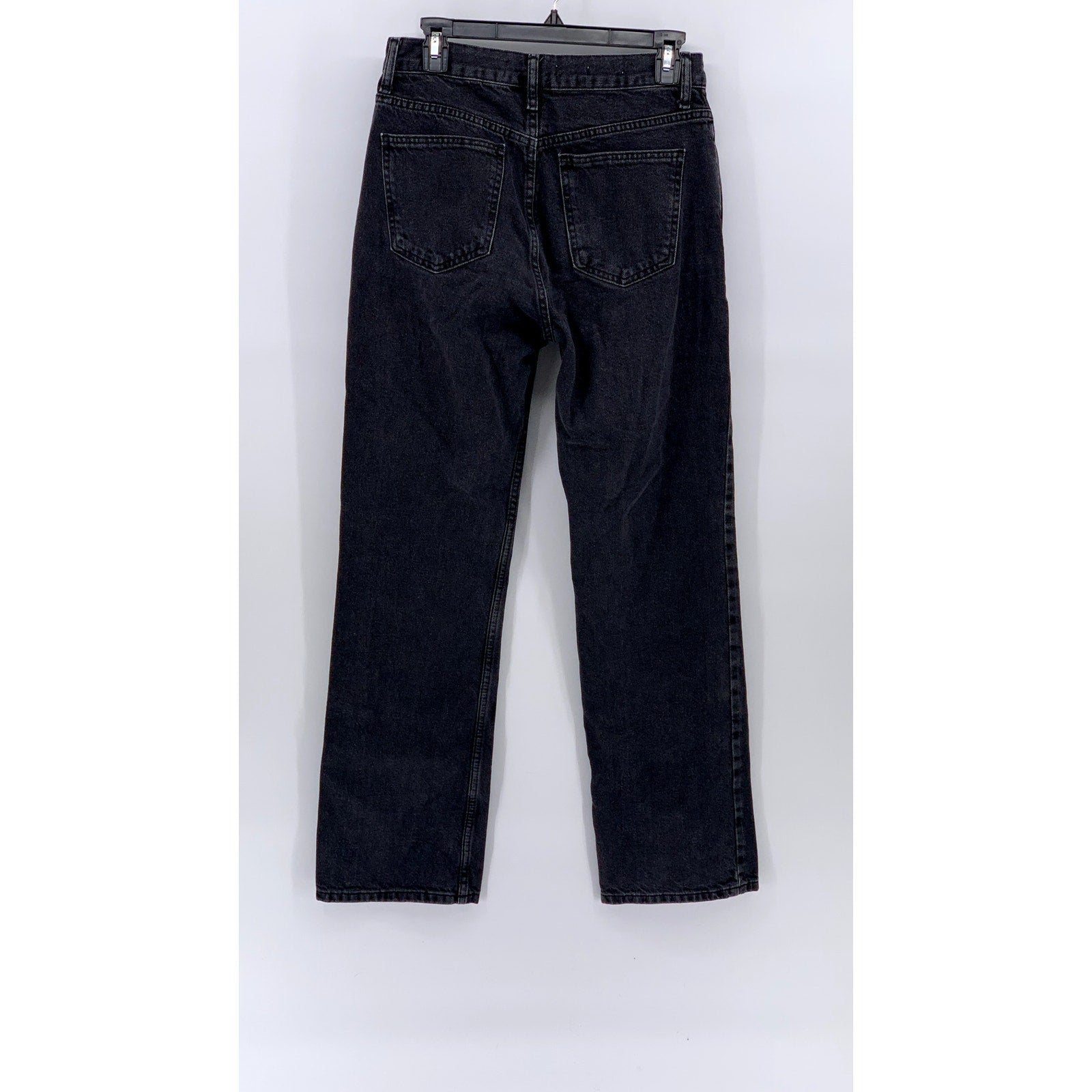 MNG Women's Washed Black Denim Straight-Leg Mid-Rise Matilda Jeans SZ 6