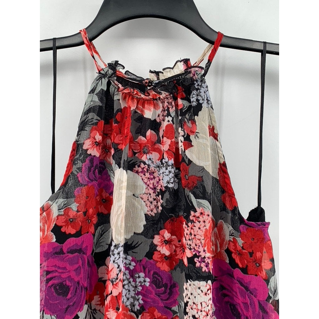 DYNAMITE Women's Black-Pink Floral Halter Sheer Top SZ S