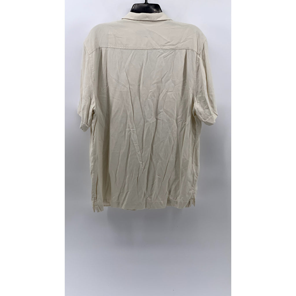 TOMMY BAHAMA Men's Beige Silk Blend Button-Up Short Sleeve Shirt SZ