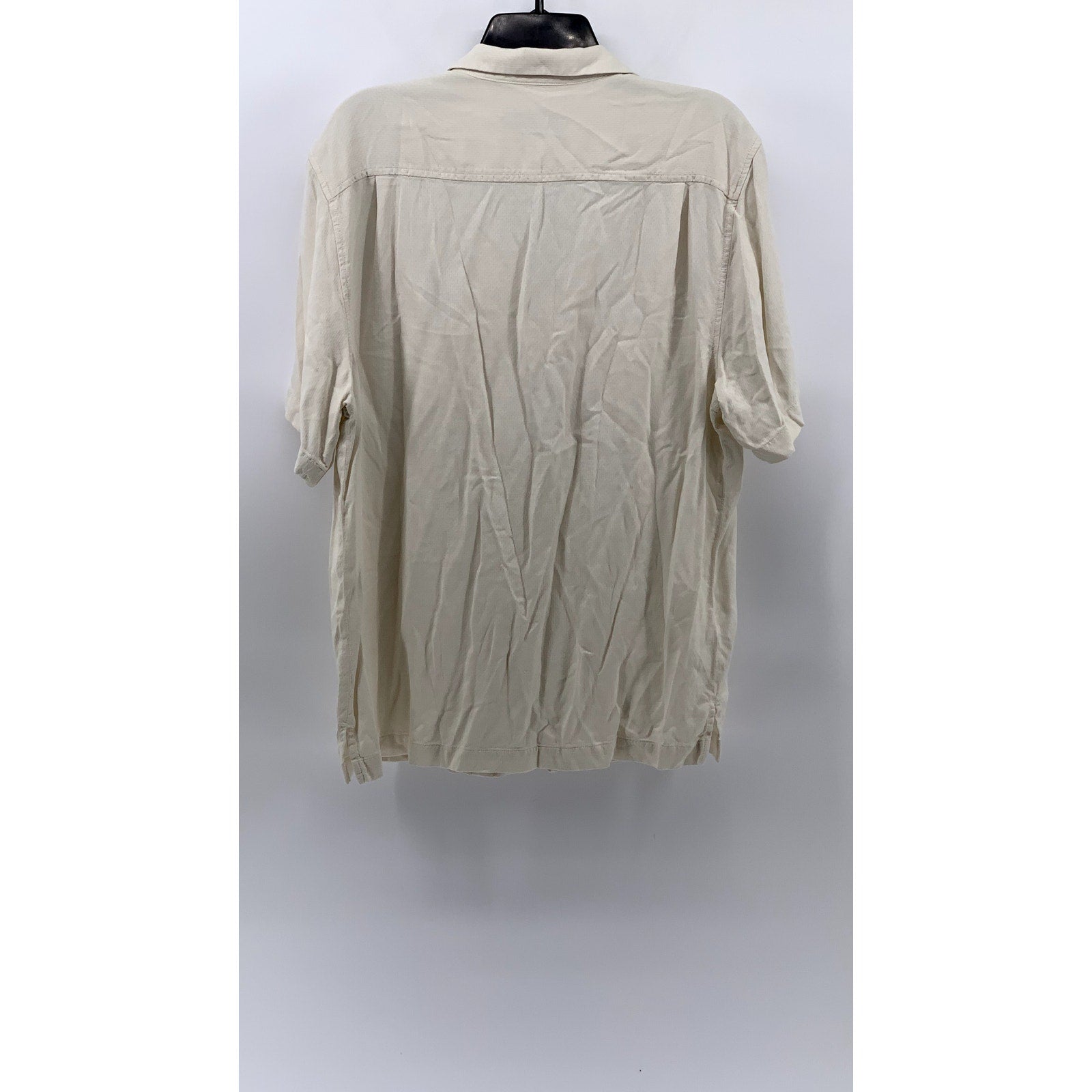 TOMMY BAHAMA Men's Beige Silk Blend Button-Up Short Sleeve Shirt SZ