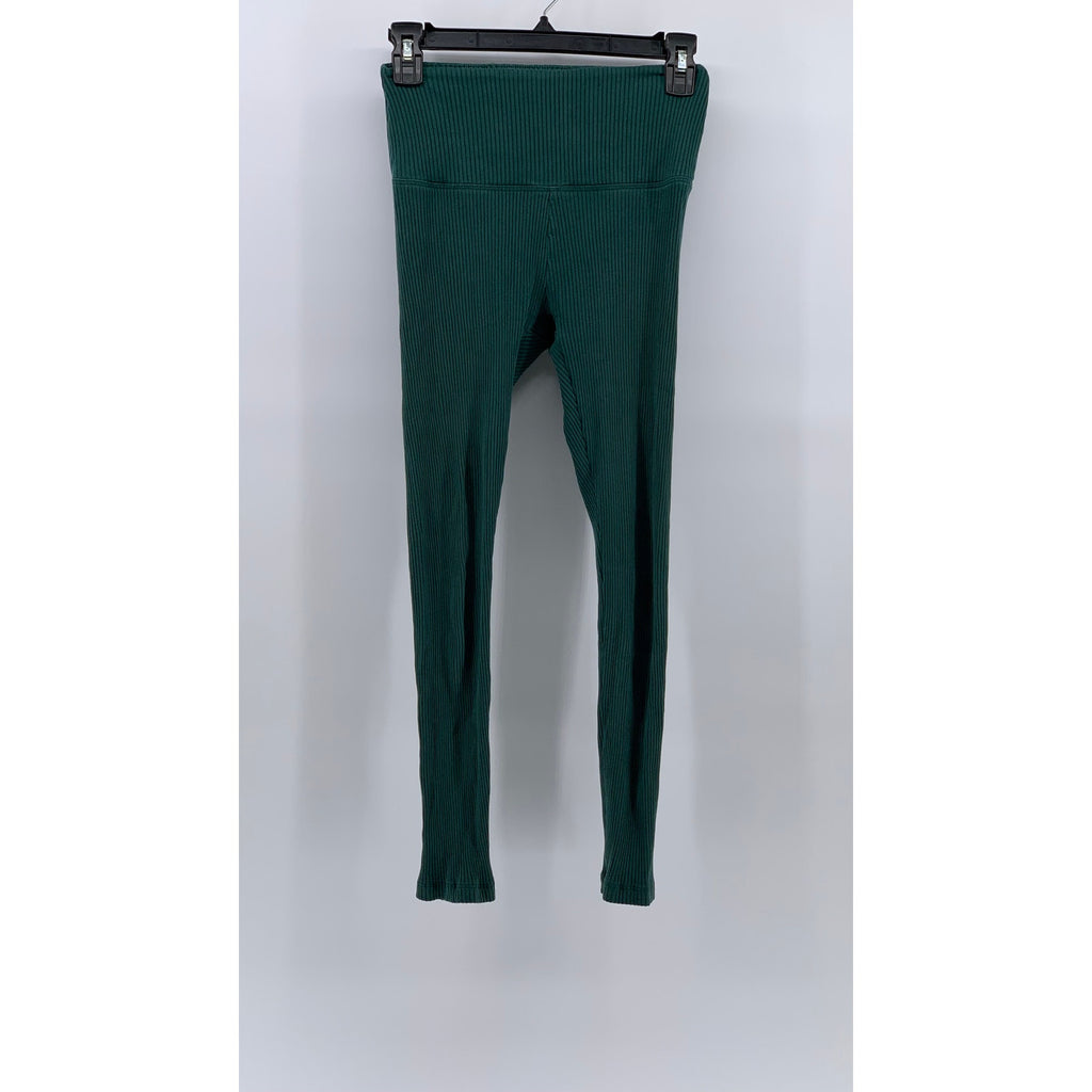 VICTORIA'S SECRET PINK Women's Dark Green Ribbed Fitted Yoga Leggings SZ XS