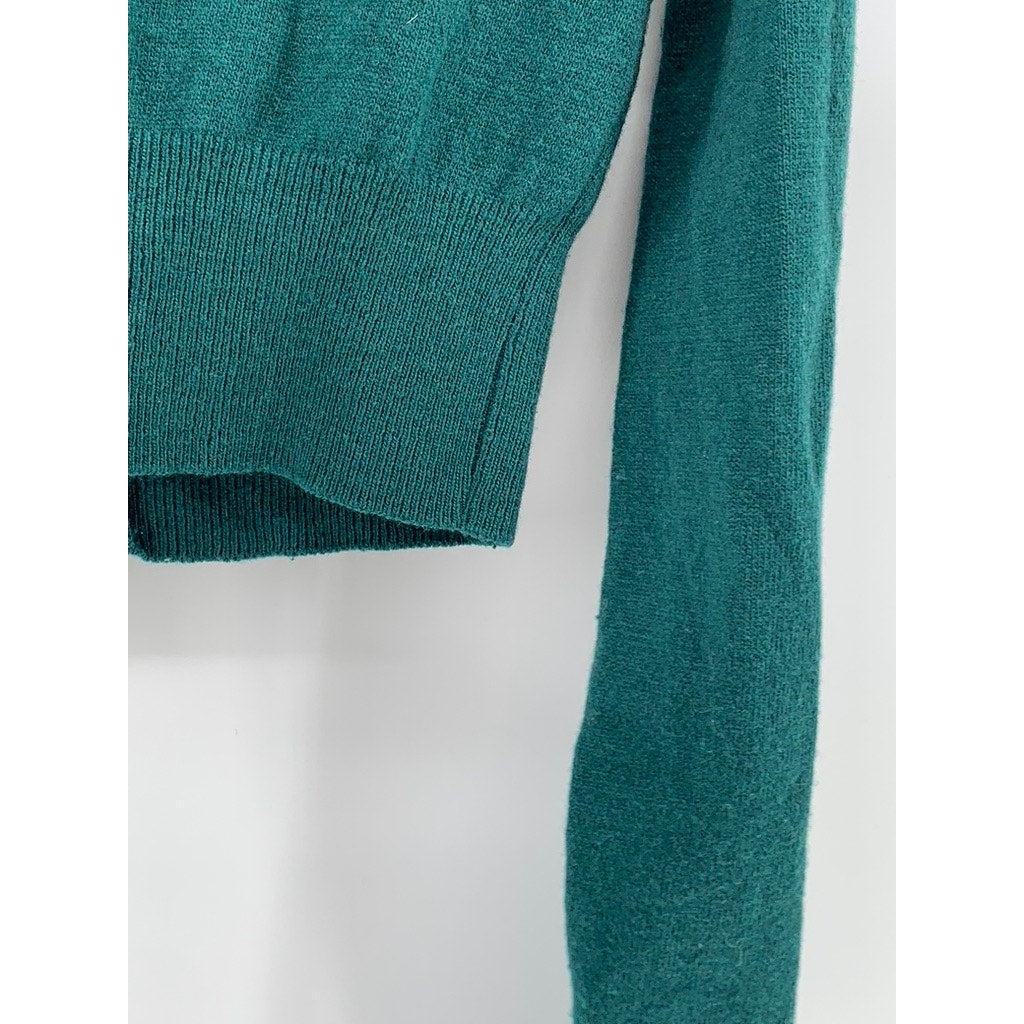 SPOONING Women's Green Knit Wool Primary Club Button-Up Cropped Cardigan SZ S