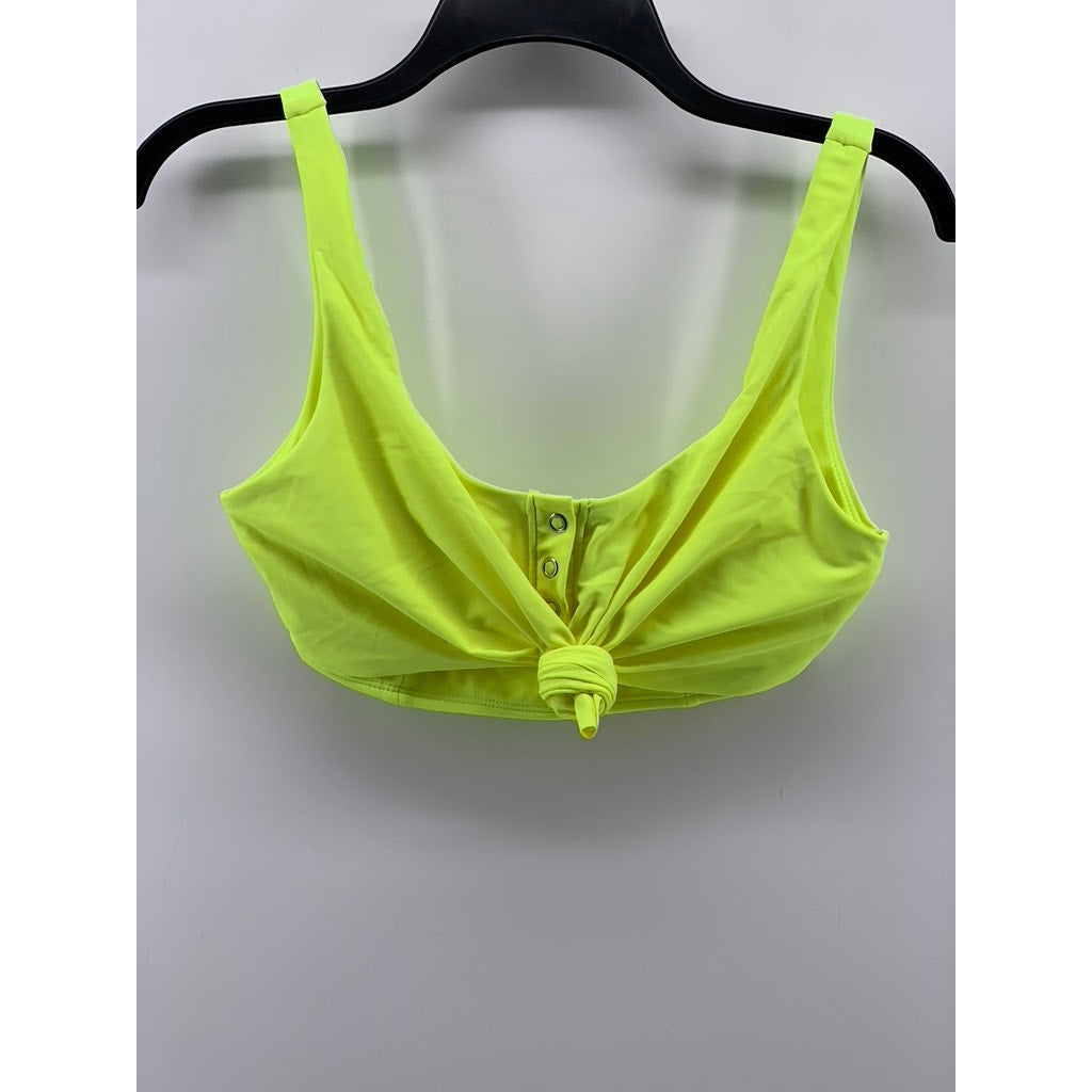 NO BOUNDARIES Women's Neon Green Button-Up Tie-Front Bikini Top SZ M