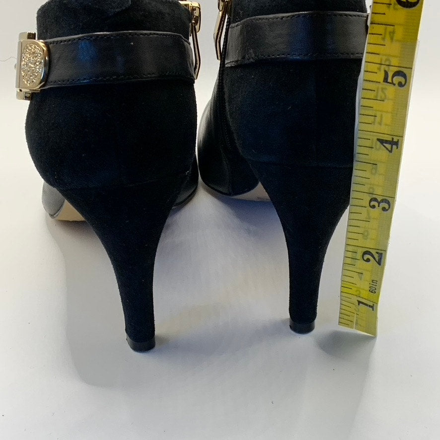 VINCE CAMUTO Women's Black Leather Velino Almond-Toe Side-Zipper Booties SZ 8.5