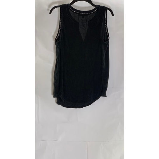 LOFT Women's Black V-Neck Cutout Knit Trim Sleeveless Sheer Top SZ S