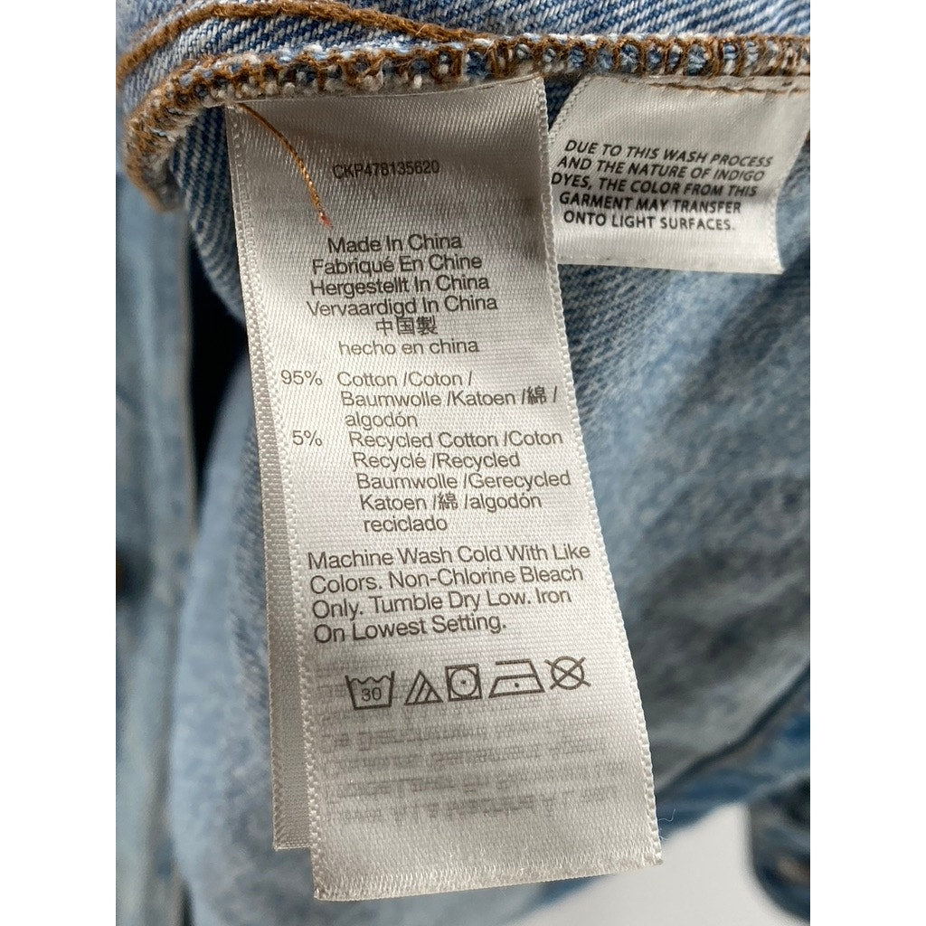 MADEWELL Men’s Highbury Wash Blue Denim Relaxed-Fit Button-Up Shirt Jacket SZ S